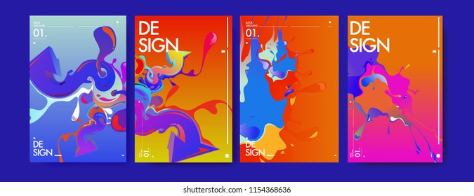 Vector liquid and flow colorful background. Splash of paint illustration. Set of poster and cover design template in eps10.