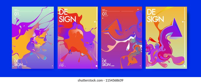 Vector liquid and flow colorful background. Splash of paint illustration. Set of poster and cover design template in eps10.