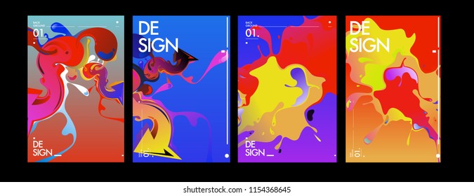 Vector liquid and flow colorful background. Splash of paint illustration. Set of poster and cover design template in eps10.