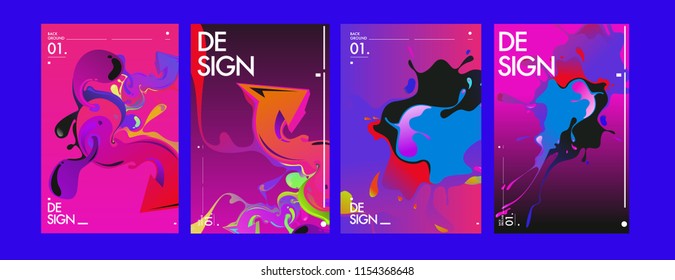 Vector liquid and flow colorful background. Splash of paint illustration. Set of poster and cover design template in eps10.