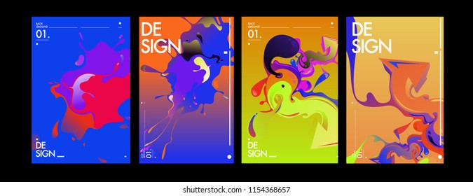 Vector liquid and flow colorful background. Splash of paint illustration. Set of poster and cover design template in eps10.