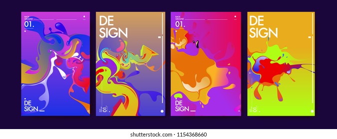 Vector liquid and flow colorful background. Splash of paint illustration. Set of poster and cover design template in eps10.