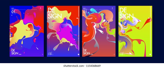 Vector liquid and flow colorful background. Splash of paint illustration. Set of poster and cover design template in eps10.
