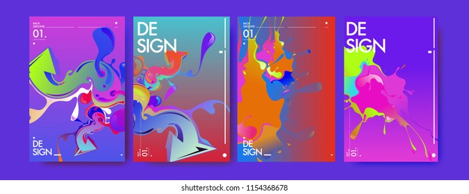 Vector liquid and flow colorful background. Splash of paint illustration. Set of poster and cover design template in eps10.