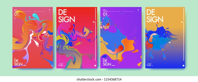 Vector liquid and flow colorful background. Splash of paint illustration. Set of poster and cover design template in eps10.