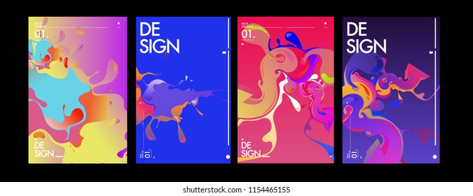 Vector liquid and flow colorful background. Splash of paint illustration. Set of poster and cover design template in eps10.