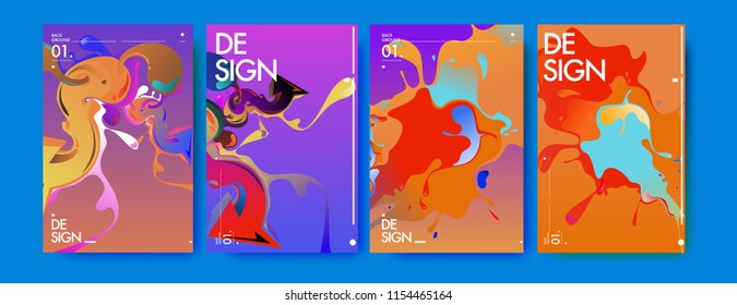 Vector liquid and flow colorful background. Splash of paint illustration. Set of poster and cover design template in eps10.