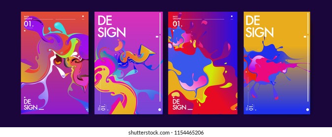 Vector liquid and flow colorful background. Splash of paint illustration. Set of poster and cover design template in eps10.