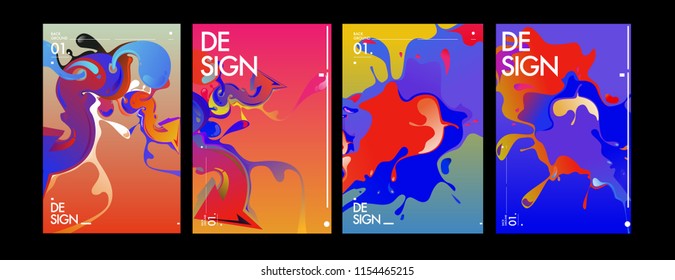 Vector liquid and flow colorful background. Splash of paint illustration. Set of poster and cover design template in eps10.