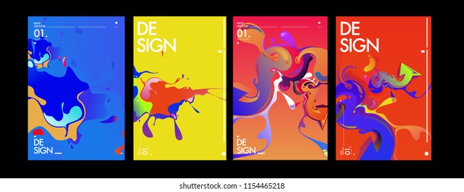 Vector liquid and flow colorful background. Splash of paint illustration. Set of poster and cover design template in eps10.