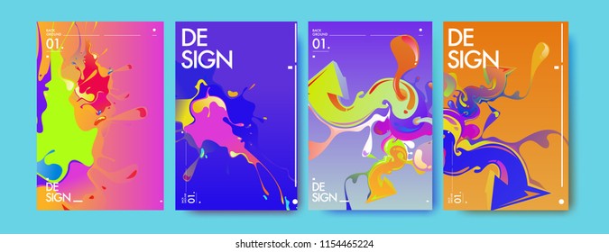 Vector liquid and flow colorful background. Splash of paint illustration. Set of poster and cover design template in eps10.