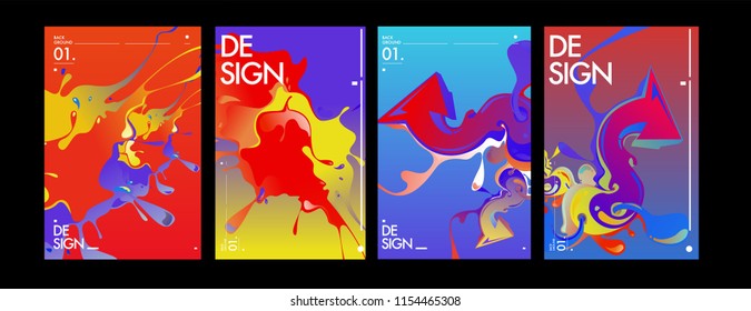 Vector liquid and flow colorful background. Splash of paint illustration. Set of poster and cover design template in eps10.