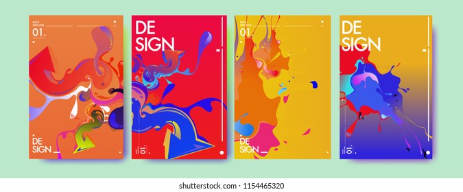 Vector liquid and flow colorful background. Splash of paint illustration. Set of poster and cover design template in eps10.