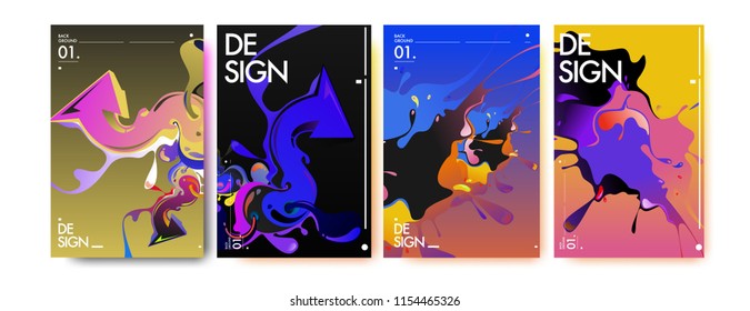 Vector liquid and flow colorful background. Splash of paint illustration. Set of poster and cover design template in eps10.