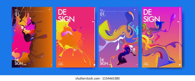 Vector liquid and flow colorful background. Splash of paint illustration. Set of poster and cover design template in eps10.