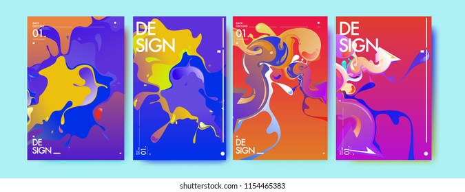 Vector liquid and flow colorful background. Splash of paint illustration. Set of poster and cover design template in eps10.