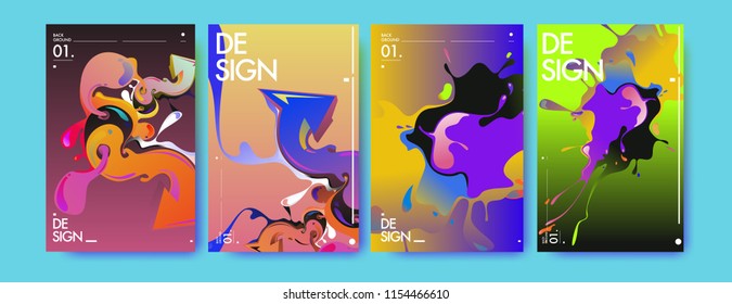 Vector liquid and flow colorful background. Splash of paint illustration. Set of poster and cover design template in eps10.
