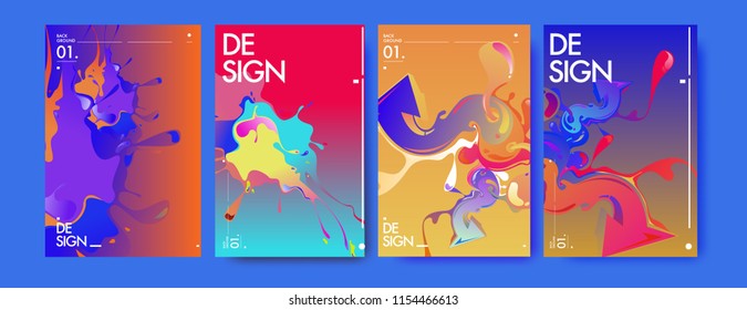 Vector liquid and flow colorful background. Splash of paint illustration. Set of poster and cover design template in eps10.