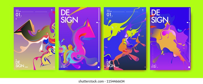 Vector liquid and flow colorful background. Splash of paint illustration. Set of poster and cover design template in eps10.