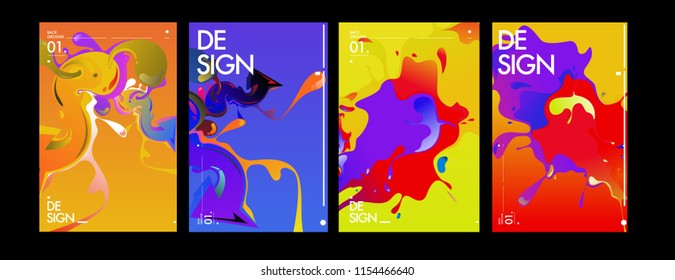 Vector liquid and flow colorful background. Splash of paint illustration. Set of poster and cover design template in eps10.