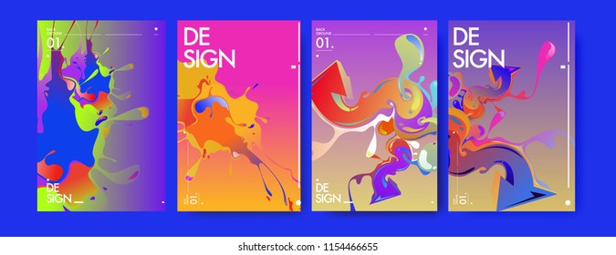 Vector liquid and flow colorful background. Splash of paint illustration. Set of poster and cover design template in eps10.