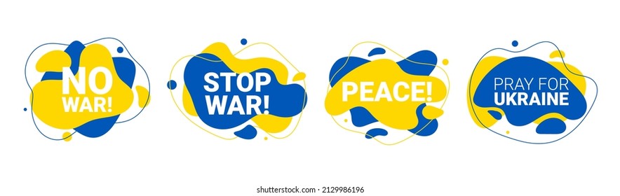 Vector liquid and fluid background illustration of No War, stop war, peace, pray for ukraine concept with prohibition sign on Ukraine flag. No war and military attack in Ukraine poster.