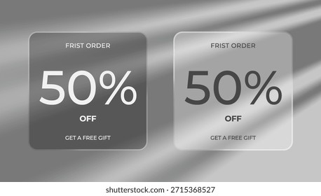 Diseño de vidrio líquido de Vector. 50% de descuento en etiquetas de descuento de venta especial.