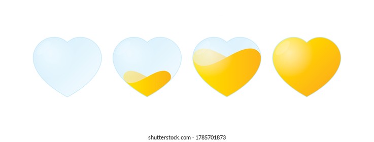 Corazón líquido vectorial fijado. Líquido dorado. Aislado sobre fondo blanco.