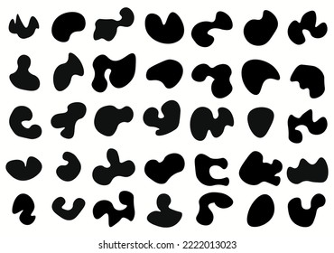 Vector liquid shadows random shapes. Black cube drops simple shapes