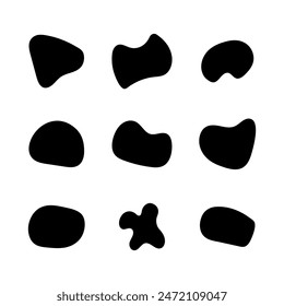 Vector liquid shadows random shapes. Black drops, simple shapes. Inkblot vector set isolate on white background.
