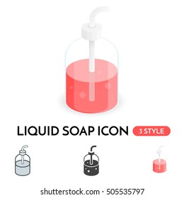 Vector liquid soap icon in 3 styles