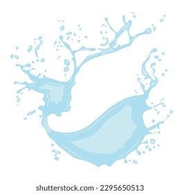 Vector liquid splash icon with splatter. Icon of flowing drop, wave, splash, splash of nature isolated on white background. Dripping liquid. Water spill. A drop of rain and a drop of sweat.
