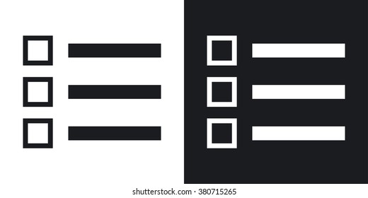 Vector list icon. Two-tone version on black and white background