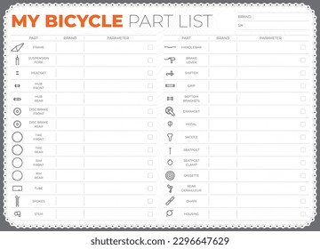 Vector list of individual parts that make up a bicycle
