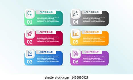 vector list Infographic design with 6 icons options or steps. Infographics for business concept.for presentations banner, workflow layout, process diagram, flow chart and how it work