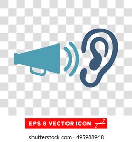 Vector Listen Advertisement Megaphone EPS vector pictogram. Illustration style is flat iconic bicolor cyan and blue symbol on a transparent background.