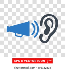 Vector Listen Advertisement Megaphone EPS vector pictogram. Illustration style is flat iconic bicolor smooth blue symbol on a transparent background.