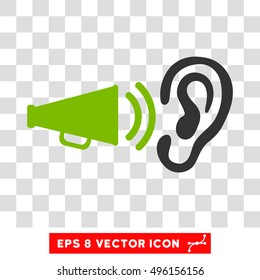 Vector Listen Advertisement Megaphone EPS vector pictogram. Illustration style is flat iconic bicolor eco green and gray symbol on a transparent background.