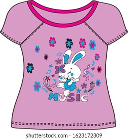 vector listening to music cute bunny rabbit t-shirt.eps