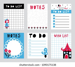 Vector lists with phrases and decor elements. Color image, fairytale theme. Design for t-shirt and prints.