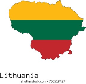 Vector Lithuania map silhouette, painted in colors of a flag