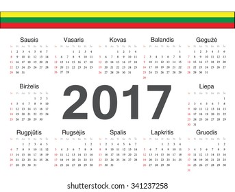 Vector Lithuanian circle calendar 2017. Week starts from Sunday.