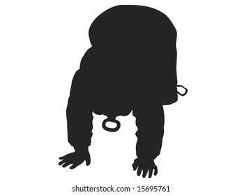 Vector little baby silhouette against the white background