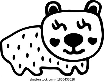 Vector little bear is sleeping.  Hand drawn linear doodle for kids. Single element woodland theme.