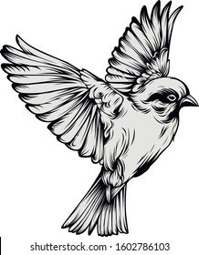 
vector little bird in flight. in black and white