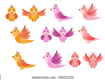 Vector little bird various actions colorful illustration.