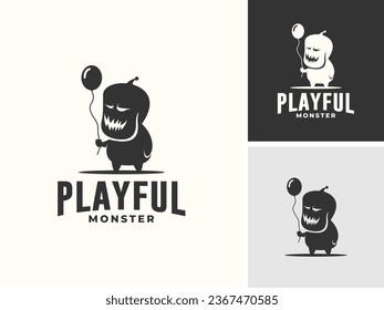 Vector little black monster playful mascot logo