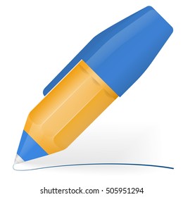 Vector little blue ball pen with case drawing line