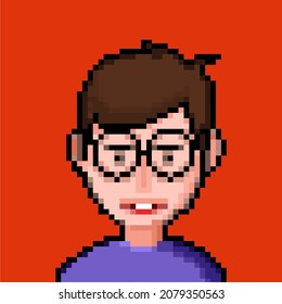 vector little boy character illustration, pixel art design style