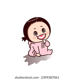 vector of little boy feeling happy eating lollipop